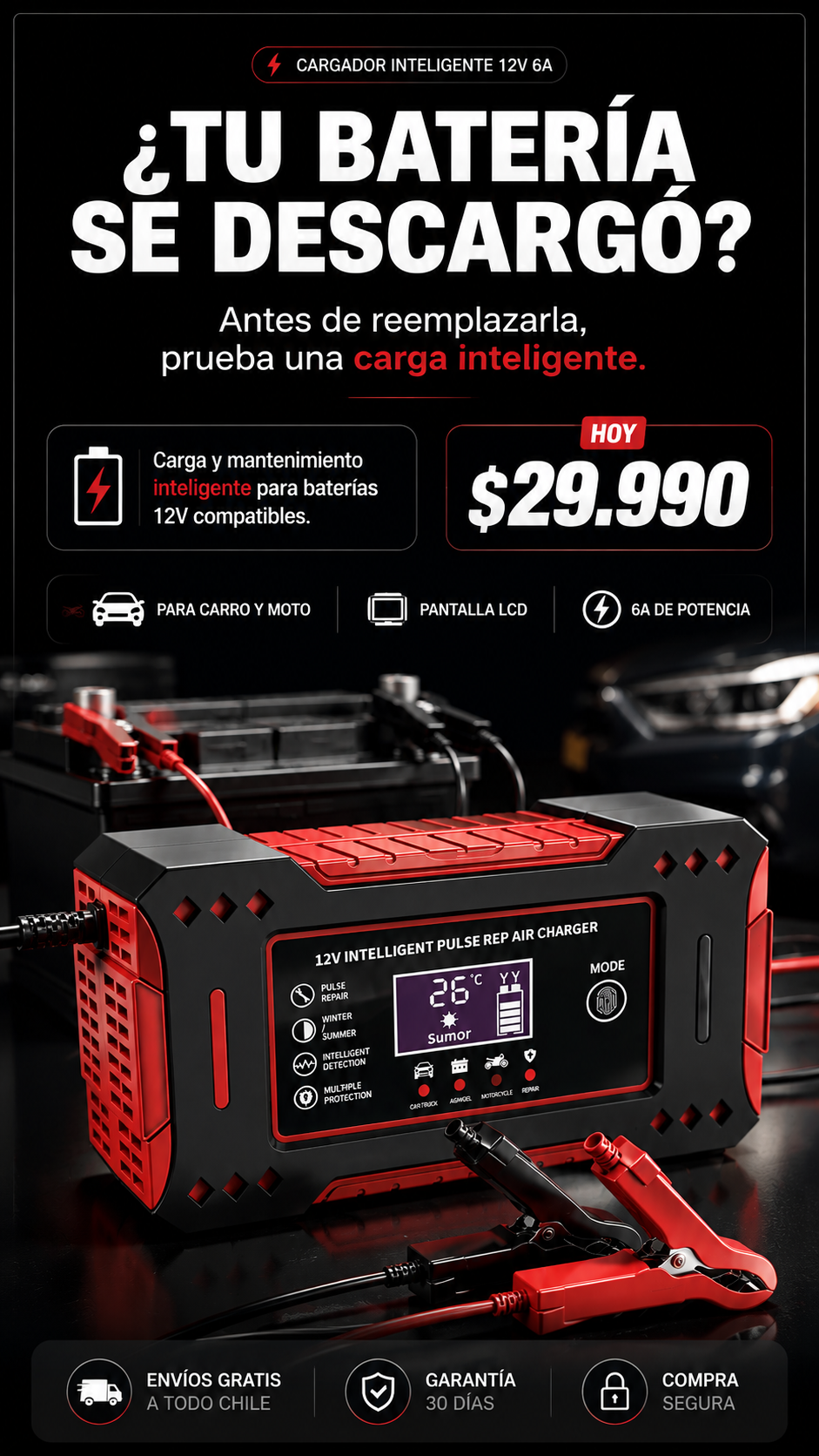 ⚡ VoltRescue™ 3 en 1 - Recupera, carga y protege la batería de tu vehículo desde casa.