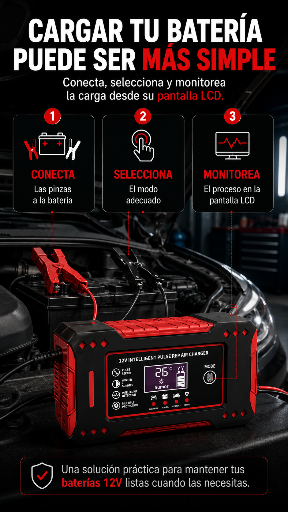 ⚡ VoltRescue™ 3 en 1 - Recupera, carga y protege la batería de tu vehículo desde casa.