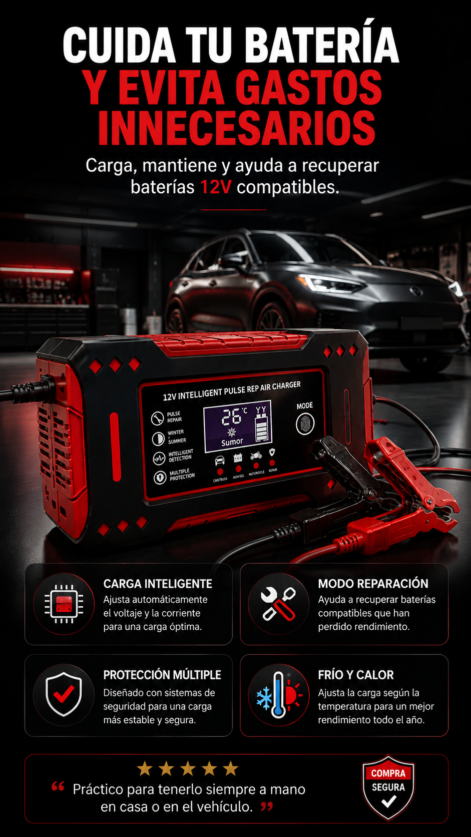 ⚡ VoltRescue™ 3 en 1 - Recupera, carga y protege la batería de tu vehículo desde casa.